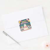 Cute Happy Birthday ballerina theme Quadratischer Aufkleber (Umschlag)