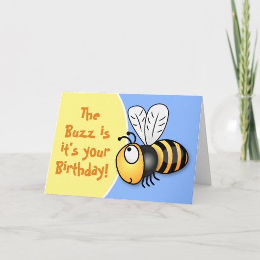 Cute happy birthday bee cartoon illustration karte (Vorderseite)