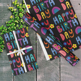 Cute Happy Birthday Colorful Pattern  Geschenkpapier