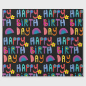 Cute Happy Birthday Colorful Pattern Geschenkpapier (Flach)