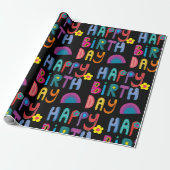 Cute Happy Birthday Colorful Pattern Geschenkpapier (Ungerollt)
