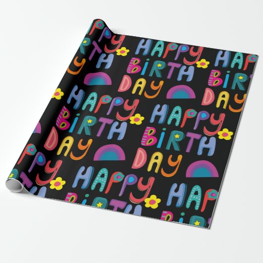 Cute Happy Birthday Colorful Pattern  Geschenkpapier (Ungerollt)