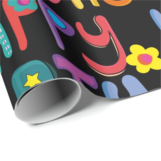 Cute Happy Birthday Colorful Pattern Geschenkpapier (Rolleneckpunkt)