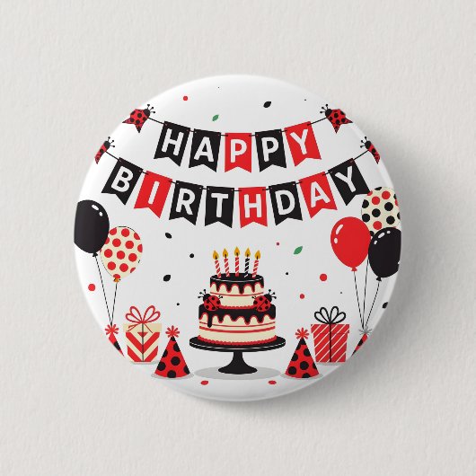 Cute Happy Birthday ladybug theme Button (Vorderseite)