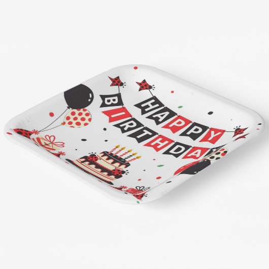 Cute Happy Birthday ladybug theme Pappteller (Gewinkelt)