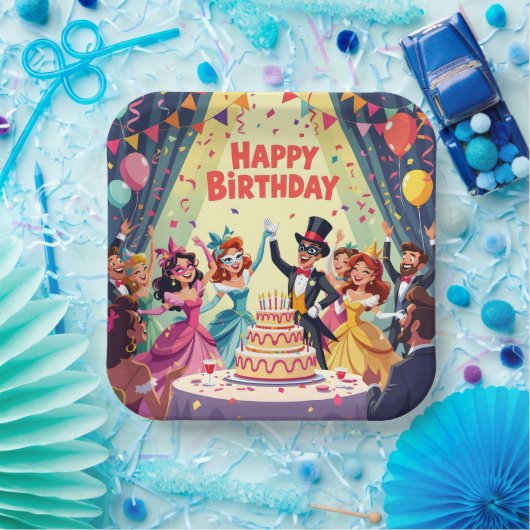 Cute Happy Birthday masquerade theme Pappteller (Party)