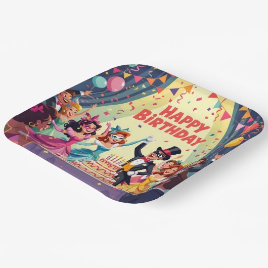Cute Happy Birthday masquerade theme Pappteller (Gewinkelt)