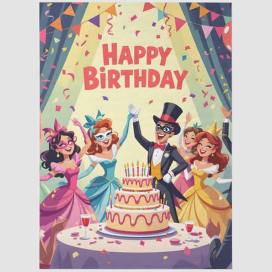 Cute Happy Birthday masquerade theme Seidenpapier (Vorderseite)