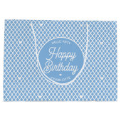 Cute Happy Birthday Name Any Age Pretty Blue Große Geschenktüte (Rückseite)