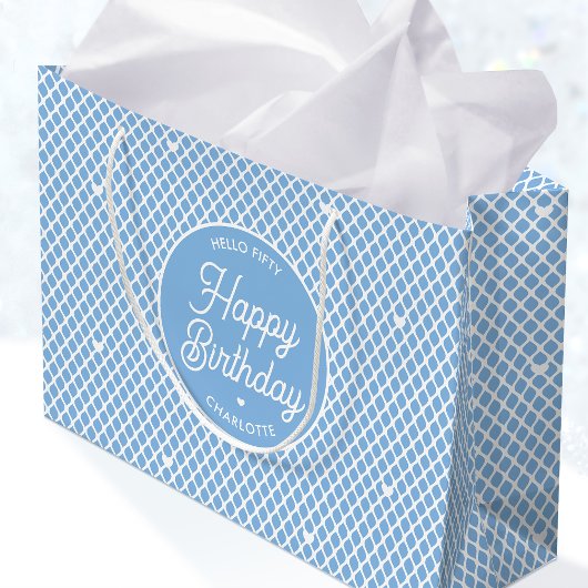 Cute Happy Birthday Name Any Age Pretty Blue Große Geschenktüte
