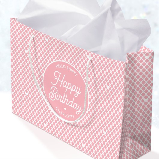 Cute Happy Birthday Name Any Age Pretty Pink Große Geschenktüte