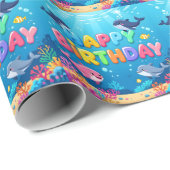 Cute Happy Birthday nautical dolphin Geschenkpapier (Rolleneckpunkt)