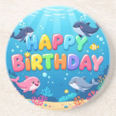Cute Happy Birthday nautical dolphin Getränkeuntersetzer (Vorne)