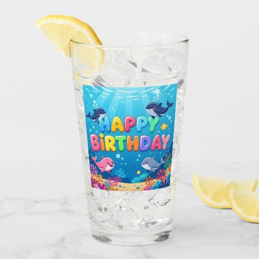 Cute Happy Birthday nautical dolphin Glas (Vorderseite Ice)