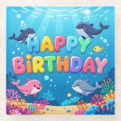 Cute Happy Birthday nautical dolphin Glasuntersetzer (Vorderseite)