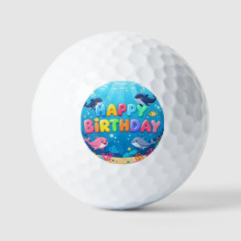 Cute Happy Birthday nautical dolphin Golfball