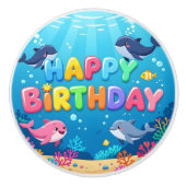 Cute Happy Birthday nautical dolphin Keramikknauf (Vorderseite)