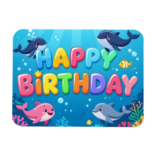 Cute Happy Birthday nautical dolphin Magnet (Horizontal)