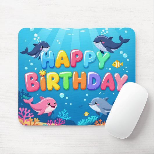 Cute Happy Birthday nautical dolphin Mousepad (Mit Mouse)