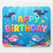 Cute Happy Birthday nautical dolphin Mousepad (Vorne)