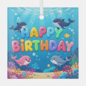 Cute Happy Birthday nautical dolphin Ornament Aus Glas (Vorderseite)