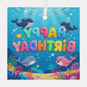 Cute Happy Birthday nautical dolphin Ornament Aus Glas (Rückseite)