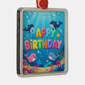 Cute Happy Birthday nautical dolphin Ornament Aus Metall (Rechts)