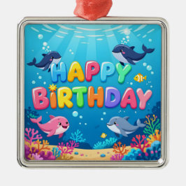 Cute Happy Birthday nautical dolphin Ornament Aus Metall