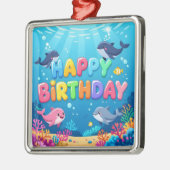 Cute Happy Birthday nautical dolphin Ornament Aus Metall (Links)