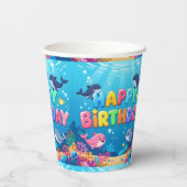 Cute Happy Birthday nautical dolphin Pappbecher (Rückseite)