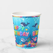 Cute Happy Birthday nautical dolphin Pappbecher (Vorderseite)