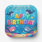 Cute Happy Birthday nautical dolphin Pappteller (Vorderseite)