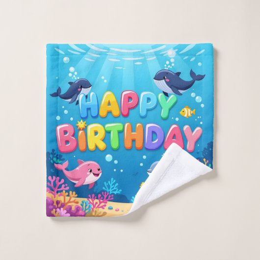 Cute Happy Birthday nautical dolphin Waschlappen (Waschlappen)