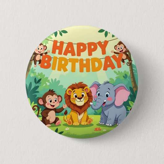 Cute Happy Birthday safari theme Button (Vorderseite)