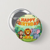 Cute Happy Birthday safari theme Button (Vorne & Hinten)