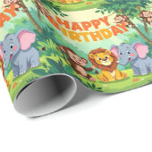 Cute Happy Birthday safari theme Geschenkpapier (Rolleneckpunkt)