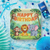 Cute Happy Birthday safari theme Pappteller (Party)