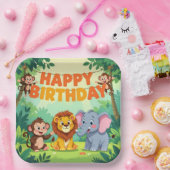 Cute Happy Birthday safari theme Pappteller (Party)