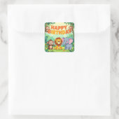 Cute Happy Birthday safari theme Quadratischer Aufkleber (Tasche)