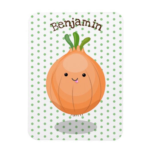 Cute happy brown onion green cartoon illustration magnet (Vertikal)