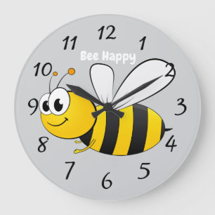 Cute Happy Cartoon Bee Große Wanduhr