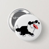 Cute Happy Cartoon Border Collie Button Badge (Vorne & Hinten)