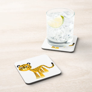 Cute Happy Cartoon Cheetah Coasters Set Untersetzer
