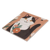 Cute Happy Cat with Spring Flowers  Fliese (Seite)