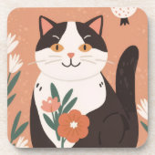 Cute Happy Cat with Spring Flowers Getränkeuntersetzer (Vorderseite)