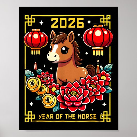 Cute Happy Chinese New Year Of The Hourse 2026 Lun Poster (Vorne)