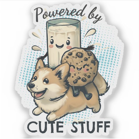 Cute happy corgi puppy milk and cookies aufkleber (Vorderseite)