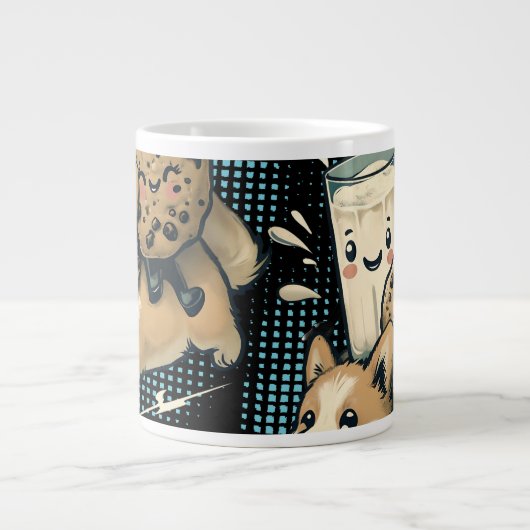 Cute happy corgi puppy milk and cookies Jumbo-Tasse (Vorderseite)