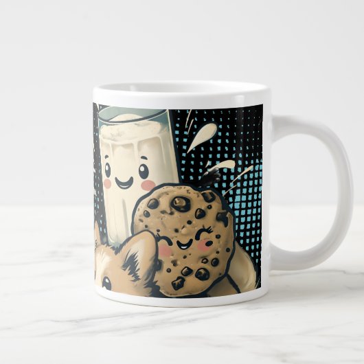 Cute happy corgi puppy milk and cookies Jumbo-Tasse (Rechts)