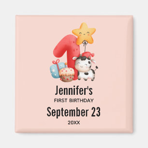 Cute Happy Cow 1st Birthday Save the Date Magnet